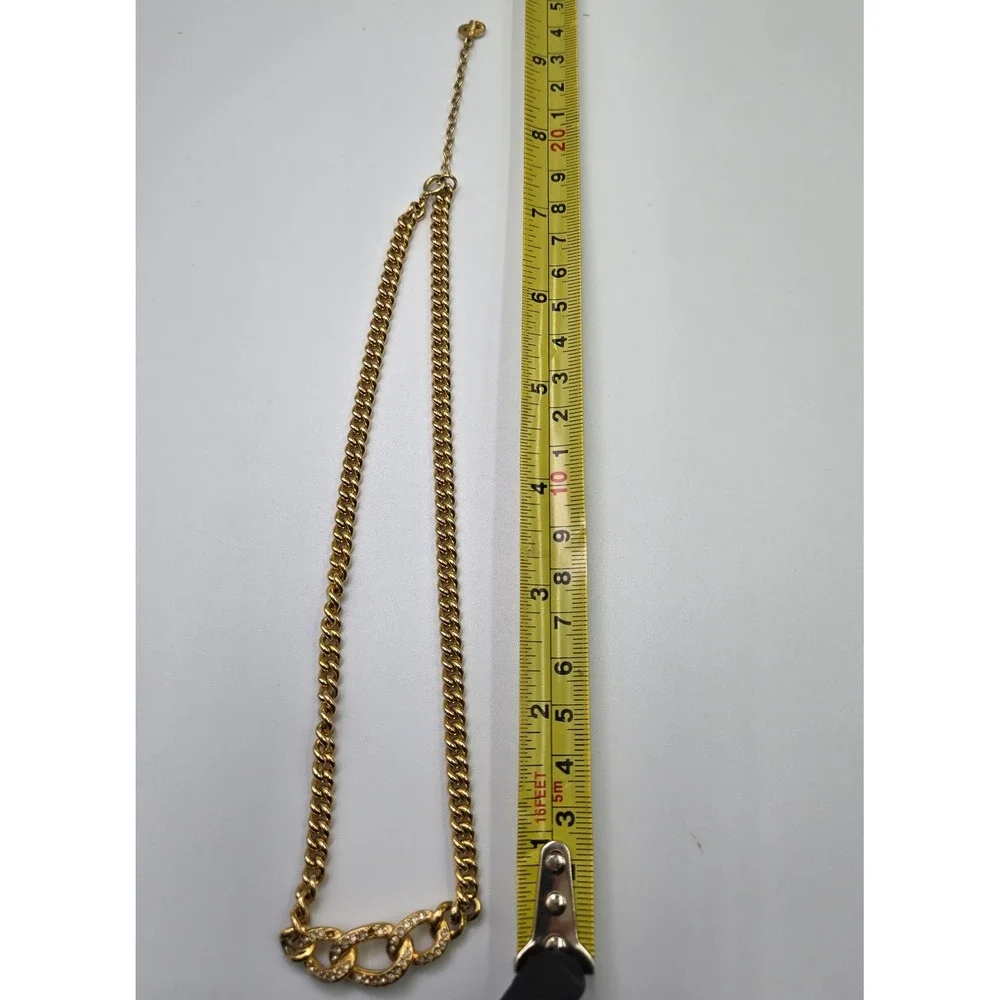 Christian Dior Gold Tone Chain Necklace Crystal Interlocking Oval Links
